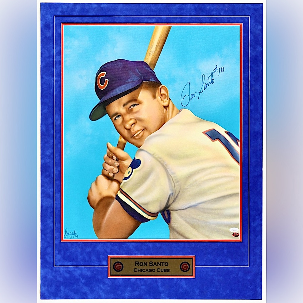 ONE OF A KIND Ron Santo Chicago Cubs Signed Artwork By Gary Longordo Autograph